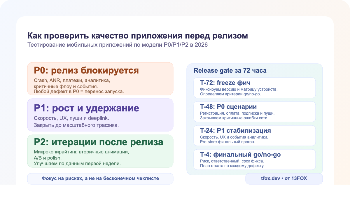Контроль качества релиза мобильного приложения по уровням P0 P1 P2