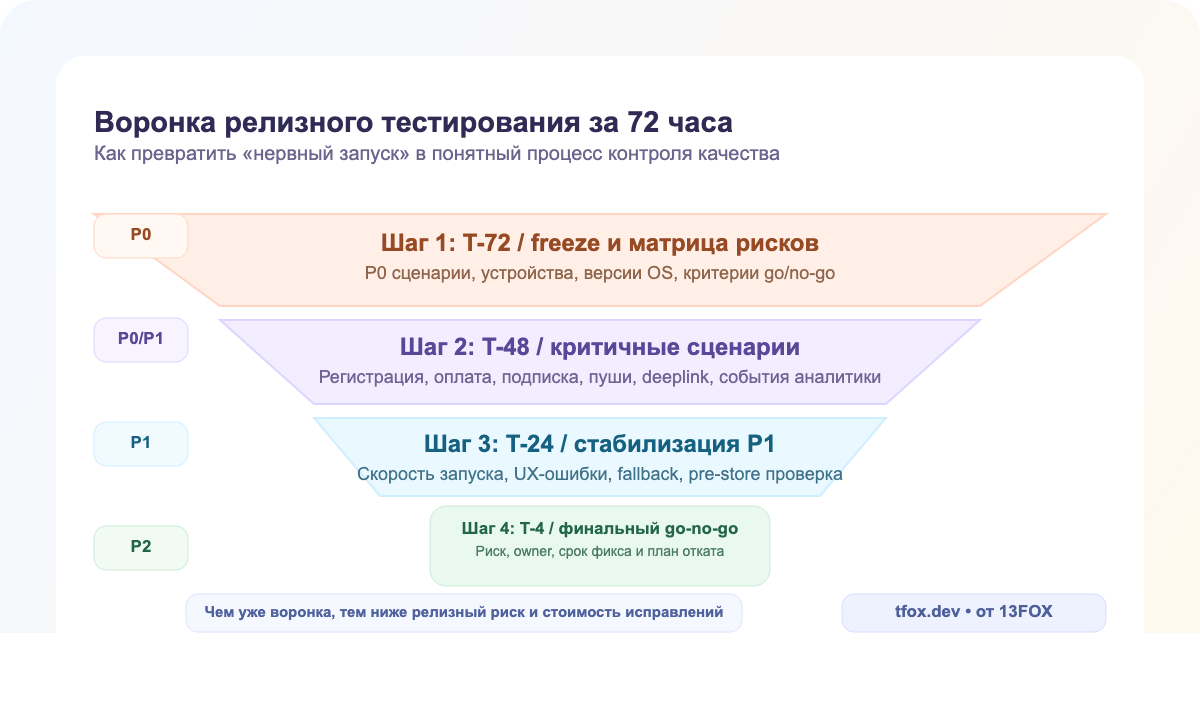 Воронка релизного тестирования мобильного приложения: от P0-гейтов к post-release контролю