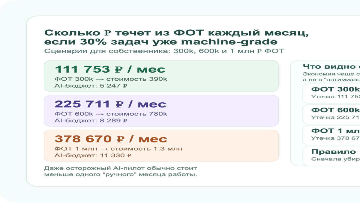 Сценарии экономии при ФОТ 300, 600 тысяч и 1 миллион рублей в месяц