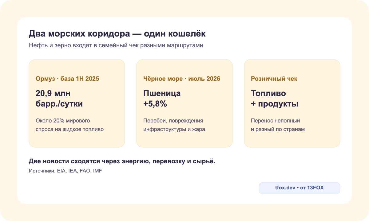 Две цепочки от Ормузского пролива и портов Чёрного моря к расходам на топливо, перевозку и продукты