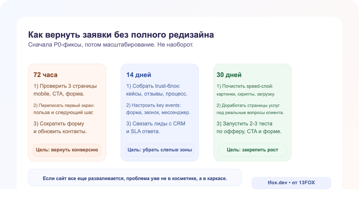 План на 30 дней по восстановлению заявок с сайта: 72 часа, 14 дней и 30 дней