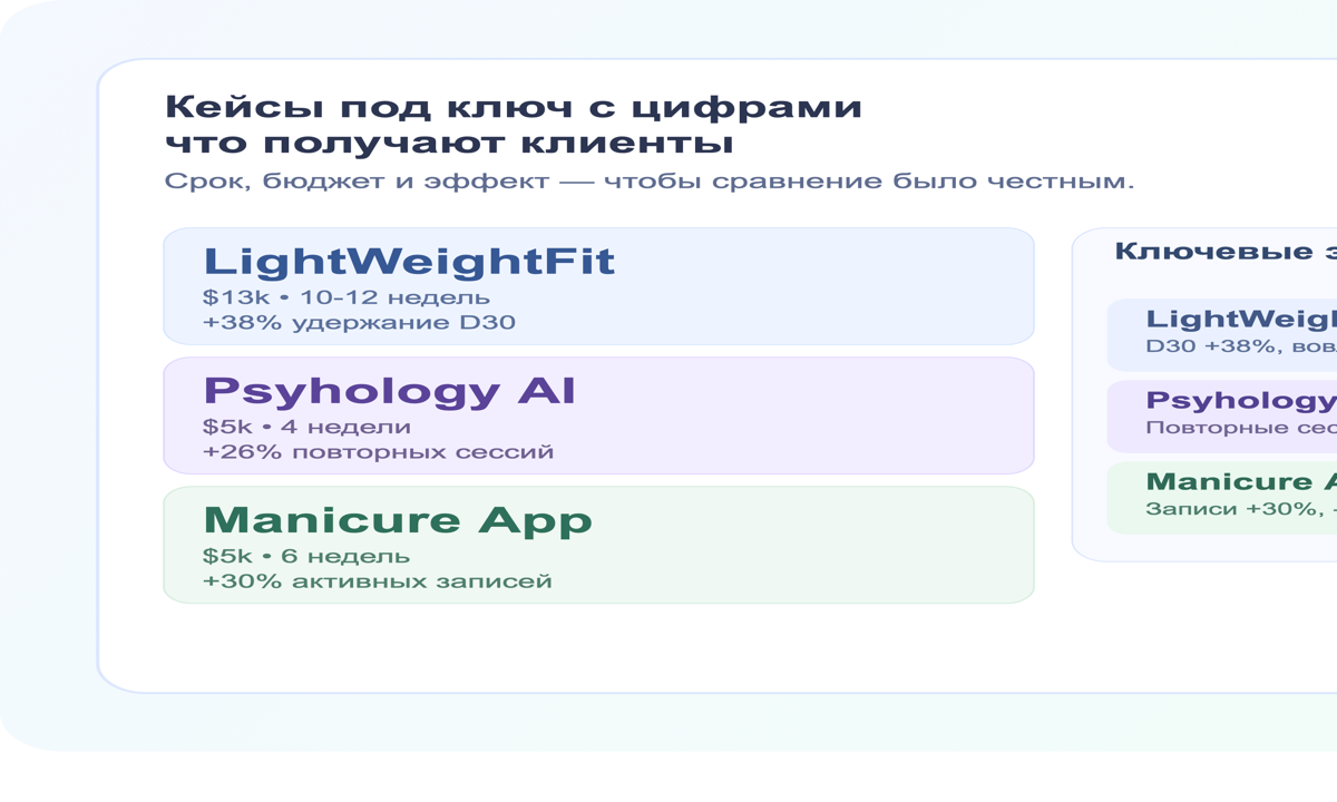 Кейсы разработки под ключ: сроки, бюджеты, рост метрик