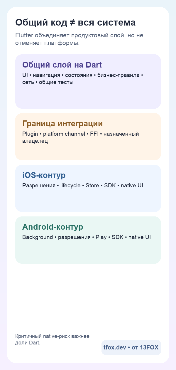 Мобильная схема общего ядра и нативных краёв Flutter