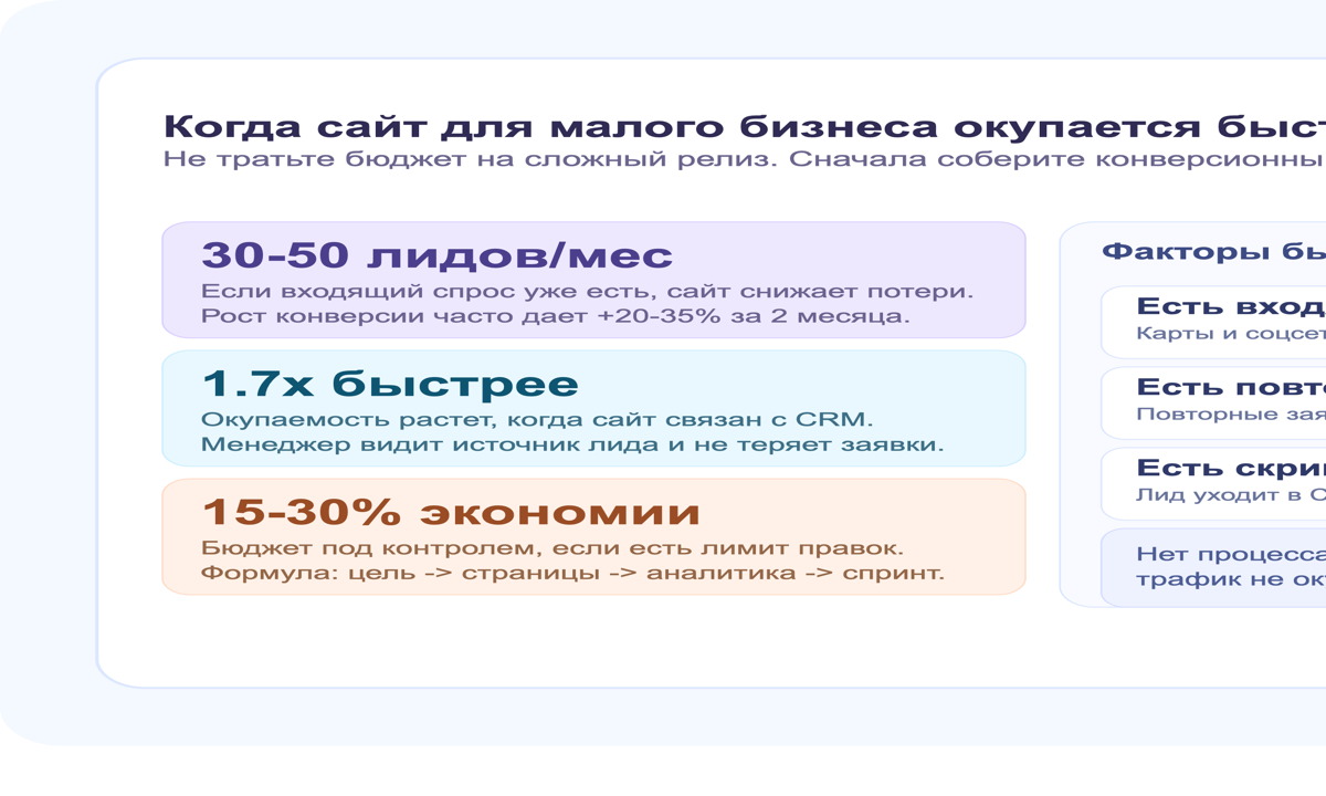Экономика сайта для малого бизнеса: когда запуск окупается быстрее