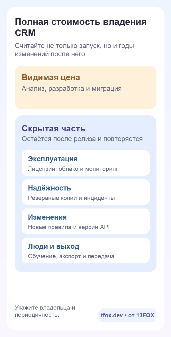 Айсберг полной стоимости владения CRM после запуска