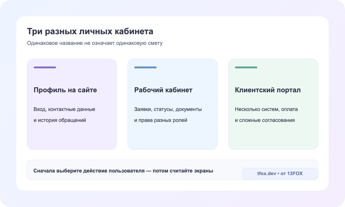Три уровня личного кабинета: профиль, рабочий кабинет и портал