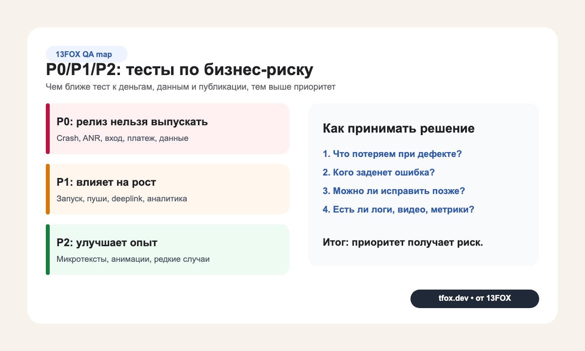 Матрица P0 P1 P2 для выбора видов тестирования приложения по бизнес-риску